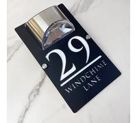 Personalized Solar-Powered LED Door Number Sign, Modern Laser-Cut 3D Address Plaque, Waterproof Outdoor Address Sign for Homes, Apartments, Hotels (Black white)