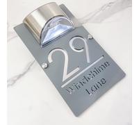 Personalized Solar-Powered LED Door Number Sign, Modern Laser-Cut 3D Address Plaque Waterproof Outdoor House Number Sign Custom Address Plaque for Homes, Apartments, Hotels, Yard, Porch (Gray silver)