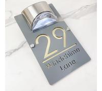 Personalized Solar-Powered LED Door Number Sign, Modern Laser-Cut 3D Address Plaque Waterproof Outdoor House Number Sign Custom Address Plaque for Homes, Apartments, Hotels, Yard, Porch (Gray gold)