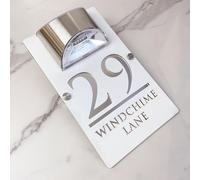 Personalized Solar-Powered LED Door Number Sign, Modern Laser-Cut 3D Address Plaque, Waterproof Outdoor Address Sign for Homes, Apartments, Hotels (White silver)