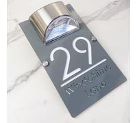 Personalized Solar-Powered LED Door Number Sign, Modern Laser-Cut 3D Address Plaque Waterproof Outdoor House Number Sign Custom Address Plaque for Homes, Apartments, Hotels, Yard, Porch (Gray white)