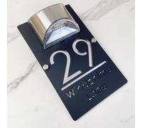 Personalized Solar-Powered LED Door Number Sign, Modern Laser-Cut 3D Address Plaque Waterproof Outdoor House Number Sign Custom Address Plaque for Homes, Apartments, Hotels, Yard, Porch (Black silver)