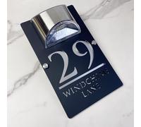 Personalized Solar-Powered LED Door Number Sign, Modern Laser-Cut 3D Address Plaque, Waterproof Outdoor Address Sign for Homes, Apartments, Hotels (Black silver)