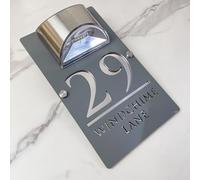 Personalized Solar-Powered LED Door Number Sign, Modern Laser-Cut 3D Address Plaque, Waterproof Outdoor Address Sign for Homes, Apartments, Hotels (Gray silver)