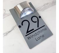 Personalized Solar-Powered LED Door Number Sign, Modern Laser-Cut 3D Address Plaque Waterproof Outdoor House Number Sign Custom Address Plaque for Homes, Apartments, Hotels, Yard, Porch (Gray black)