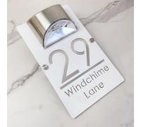 Personalized Solar-Powered LED Door Number Sign, Modern Laser-Cut 3D Address Plaque Waterproof Outdoor House Number Sign Custom Address Plaque for Homes, Apartments, Hotels, Yard, Porch (White silver)