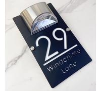 Personalized Solar-Powered LED Door Number Sign, Modern Laser-Cut 3D Address Plaque Waterproof Outdoor House Number Sign Custom Address Plaque for Homes, Apartments, Hotels, Yard, Porch (Black white)