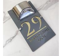 Personalized Solar-Powered LED Door Number Sign, Modern Laser-Cut 3D Address Plaque, Waterproof Outdoor Address Sign for Homes, Apartments, Hotels (Gray gold)