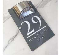Personalized Solar-Powered LED Door Number Sign, Modern Laser-Cut 3D Address Plaque, Waterproof Outdoor Address Sign for Homes, Apartments, Hotels (Gray white)