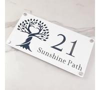 Personalized Tree of Life Acrylic House Sign - Custom Outdoor Floating Address Plaque with Family Name - Waterproof Wall, Gate, Fence or Mailbox Number Plate