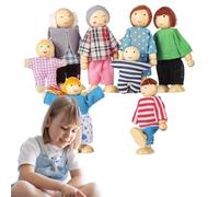 Personas en miniatura de madera - 8 figuras familiares de casa de muñecas, muñecas humanas flexibles, juego de rol | Personajes móviles, juguetes, regalo educativo para niños pequeños,