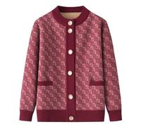 Personas Mayores Suéter Tipo Cárdigan De Punto Grueso Y Cálido De Forro Polar Chaqueta Informal De Manga Larga Para Mujer De Mediana Edad(Wine red,4XL)