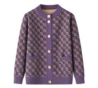 Personas Mayores Suéter Tipo Cárdigan De Punto Grueso Y Cálido De Forro Polar Chaqueta Informal De Manga Larga Para Mujer De Mediana Edad(Purple,5XL)