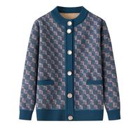 Personas Mayores Suéter Tipo Cárdigan De Punto Grueso Y Cálido De Forro Polar Chaqueta Informal De Manga Larga Para Mujer De Mediana Edad(Blue,XXL)