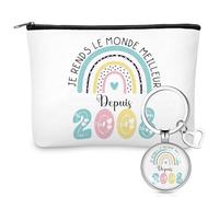 Perthlin Cadeaux d'Anniversaire pour Femmes Trousse de Maquillage et Porte-Clés Cadeau avec Motif Année et Arc-En-Ciel Cadeaux de Voyage et Retraite pour Mère Grand-Mère Collègue(2008, 18 Años)