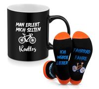 Perthlin Regalos para Ciclistas Taza de Bicicleta de 340 ml Calcetines Divertidos de ICH WÜRDE LIEBER FAHRRAD FAHREN con Tarjeta de Bicicletas Regalo Divertido para Ciclistas de Montaña