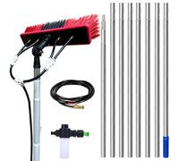 Pértiga de Limpieza Extensible con Suministro de Agua - Cepillo telescópico de 3 m a 13,6 m con ángulo Ajustable y dispensador de jabón - Ideal para Paneles solares, Vent