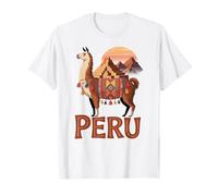 Perú, Diversión Festiva Llama Machu Picchu Andes Montaña Atardecer Camiseta