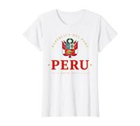 PERÚ Escudo Nacional de la República del Perú Estd 1821 Emblema Camiseta gráfica económica, Mujer, Blanco, M
