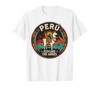 Peru explora los Andes Llama Travel Vintage Camiseta gráfica económica, Hombre, Blanco, XL