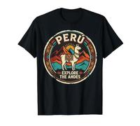 Peru explora los Andes Llama Travel Vintage Camiseta gráfica económica, Hombre, Negro, S