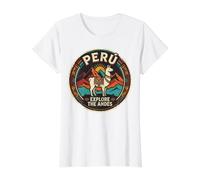 Peru explora los Andes Llama Travel Vintage Camiseta gráfica económica, Mujer, Blanco, XL