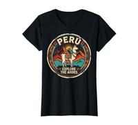 Peru explora los Andes Llama Travel Vintage Camiseta gráfica económica, Mujer, Negro, L