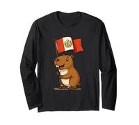 Peru Flag Peruvian Capybara Andean Pride Vibes Manga Larga