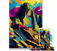 Perú Machu Picchu Pop Art Rompecabezas de 1000 Piezas para Adultos Regalos Juguete de lógica Fuerte Juego Relajante Borde Transparente Regalo sincero (38x26cm)