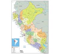 Perú político mapa mural - papel laminado [ga], color transparente A1 Size 59.4 x 84.1 cm