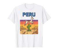 Perú, Retro 8-bit Pixel Lindo Saltando Llama Gamer Arte Camiseta