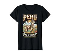 Perú Tierra de los Andes Incas Cultura & Patrimonio Llama Camiseta gráfica económica, Mujer, Negro, L