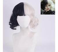 Perücke für Fasching Nachtleben CluI Party Dress Up Perücke Cruella-De-Vil-Cuila-Half Black Half-A Hundred Small Short Curls-Cos Perücke