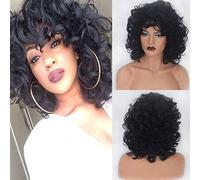 Perücke für Halloween, Mode, Weihnachtsfeier, Verkleidung, Perücke, Afro-Perücke, Kopfbedeckung, schwarz, kurzes lockiges Haar, Pony, kurzes lockiges Haar, lockiges Rosennetz