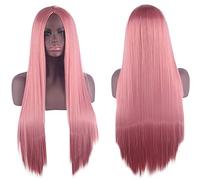 Perücke für Halloween, Mode, Weihnachtsfeier, Verkleidung, Perücke, Cosplay-Perücke, Universal-Split-Kopfhaut, Schwarz, langes glattes Haar, 80 cm, Anime-Perücke, Farbe: Rauchrosa