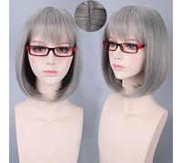 Perücke für Karneval Nachtleben CluI Party Dress Up Perücke Bobo Head Wig Female Short Hair Flauschiges Gesicht Trimmen Bobo Smoky Grey Granny Grey Color:PL-396 (Long Scalp)