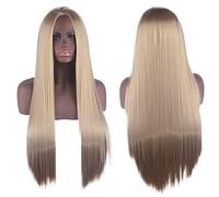 Perücke für Karneval Nachtleben CluI Party Dress Up Perücke Cosplay Perücke Universal Split Scalp Schwarz Langes glattes Haar 80 cm Anime Perücke Farbe: Leinen