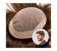 Perücke Herren - Peluca de cabello humano lacio de 15,24 cm, parte superior fina mono y perímetro de poliuretano, para hombre, 120 % de densidad, color marrón, transpirable, prótesis de cabello