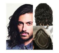 Perücke Herren - Peluca de cabello humano virgen europeo de 30,5 cm de longitud para hombre, encaje mono con poliuretano alrededor de las pelucas de hombre, tamaño 20,3 x 25,4 cm, color marrón oscuro