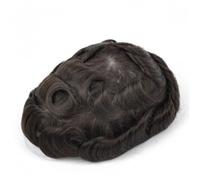 Perücke Herren peluca rizada rizada para hombres, peluquería de pelo fino mono top y PU, prótesis capilar transpirable para hombres, sistema de cabello humano suave de 7 pulgadas Herren Perücken(8"