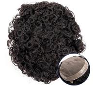 Perücke Herren - Postizo de pelo rizado de 20 mm, parte superior fina mono y tupé de poliuretano, cabello indio marrón oscuro, 17,8 cm, sistemas de reemplazo de cabello para hombre (15,2 x 20,3 cm)