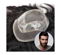 Perücke Herren Toupee para hombre, encaje francés fino con poliuretano alrededor, prótesis de cabello masculino transpirable, densidad del 120 %, sistema de reemplazo de cabello humano real, 30 mm