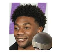 Perücke Herren Toupee para hombre, estilo afro, rizado, encaje para hombre, sistema de reemplazo de cabello humano, 6 mm, negro (5 x 7)