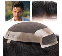 Perücke Herren Toupee para hombre, parte superior mono y perímetro de NPU y encaje frontal para hombre, unidad de sistema de cabello humano de 6 pulgadas, línea capilar natural, transpirable, pelucas