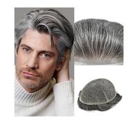 Perücke Herren Toupee para hombre, sistema de cabello humano, postizos completos de encaje suizo para hombre, 20,3 x 25,4 cm, prótesis de cabello transpirable 1B, mezcla 65% gris y blanco, pelucas de