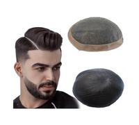 Perücke Herren Toupee para hombre, sistema de reemplazo de cabello humano, prótesis capilar, color negro natural (15,2 x 22,8 cm)