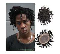 Perücke Herren Toupet for Men Afro Curly Breadlocks Fine Mono y NPU Base Prótesis capilar para hombres Negro natural 3-7" Sistemas de reemplazo de cabello humano rizado para hombres Herren Perú