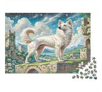 Peruvian Inca Orchid Rompecabezas de Papel Grueso Perro Blanco sobre Muro de Piedra con ruinas de Castillo, Actividad Relajante interactiva 38x26cm/1000 Piezas