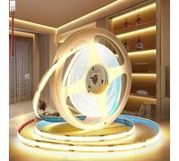 PERVADEO Luces LED COB Tira LED 12V, 5M Autoadhesivo Luz Blanco Caldo 3000K Luces 320LED/M Flexible Cortable Ancho 8mm Con Conector para Decoración Hogar, Cocina(Sin Fuente de Alimentación)