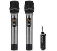 PERWHY Micrófono inalámbrico, UHF Metal Set de micrófono dinámico de Mano Doble con Receptor Recargable, para Fiesta Karaoke, megafonía, Boda, reunión, 60m